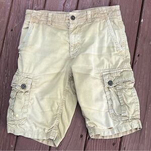 American Eagle Cargo Shorts 32 Men Longer Length Khaki Tan FLAWS